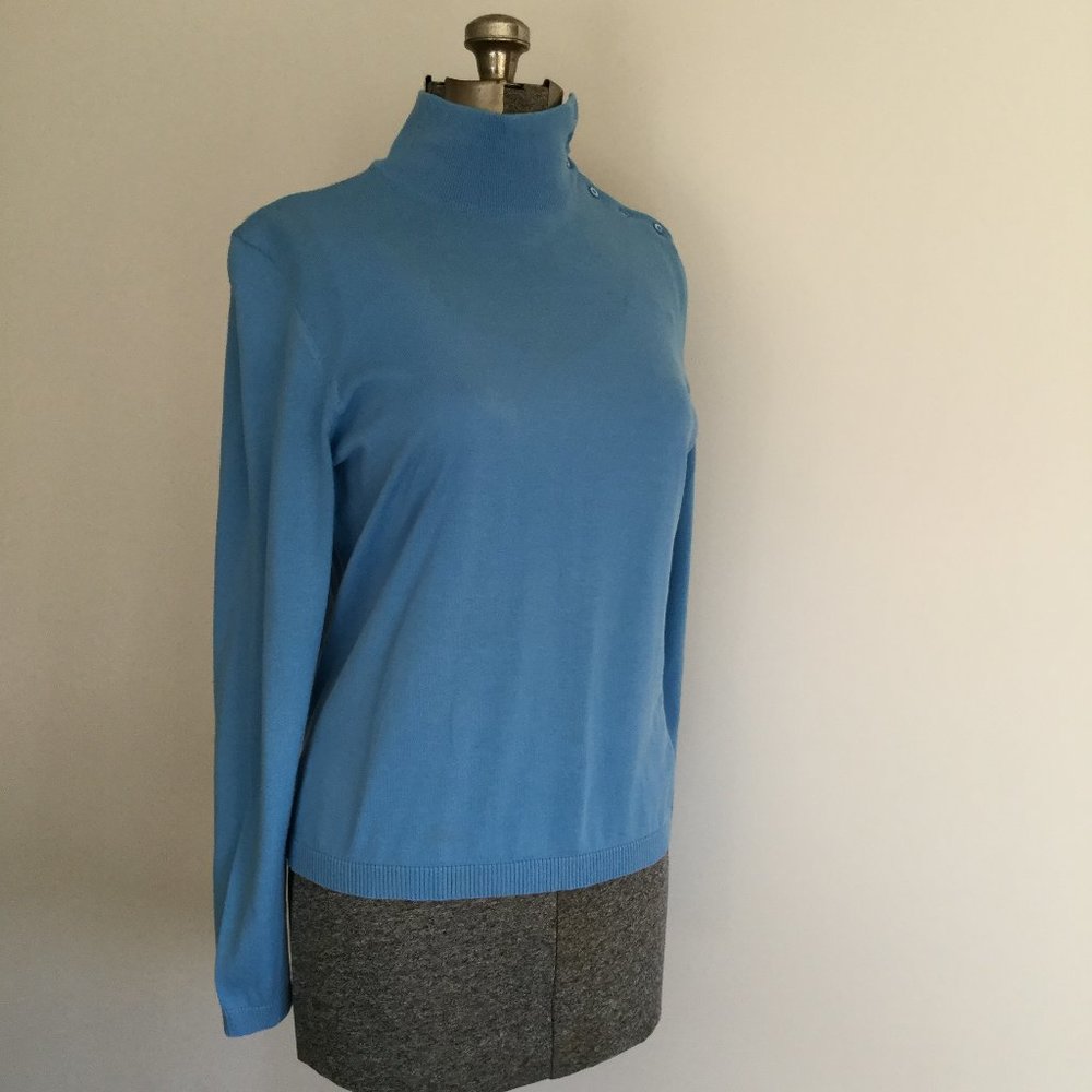 NWOT J Crew 100% Cotton Lightweight Side-neck Buttoned Blue Turtleneck